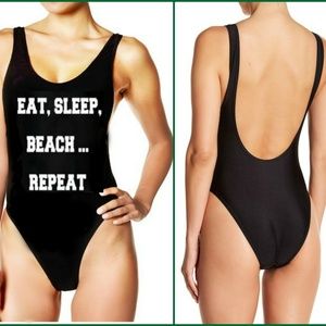 Eat Sleep Beach Repeat One Piece Bathing Suit XL